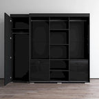 Armadio contemporaneo nero/grigio/bianco con specchio e ante in vetro