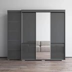 Armadio contemporaneo nero/grigio/bianco con specchio e ante in vetro