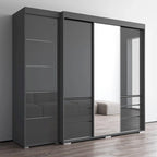 Armadio contemporaneo nero/grigio/bianco con specchio e ante in vetro