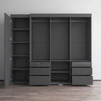 Armadio contemporaneo nero/grigio/bianco con specchio e ante in vetro