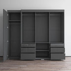 Armadio contemporaneo nero/grigio/bianco con specchio e ante in vetro