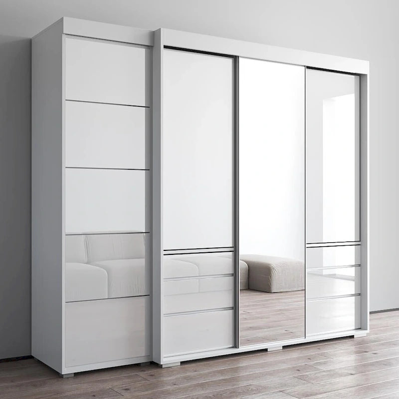 Armadio contemporaneo nero/grigio/bianco con specchio e ante in vetro
