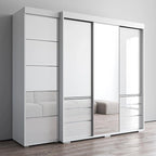 Armadio contemporaneo nero/grigio/bianco con specchio e ante in vetro