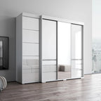 Armadio contemporaneo nero/grigio/bianco con specchio e ante in vetro