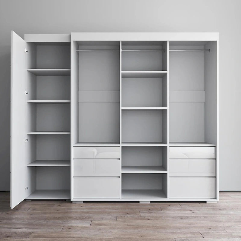 Armadio contemporaneo nero/grigio/bianco con specchio e ante in vetro