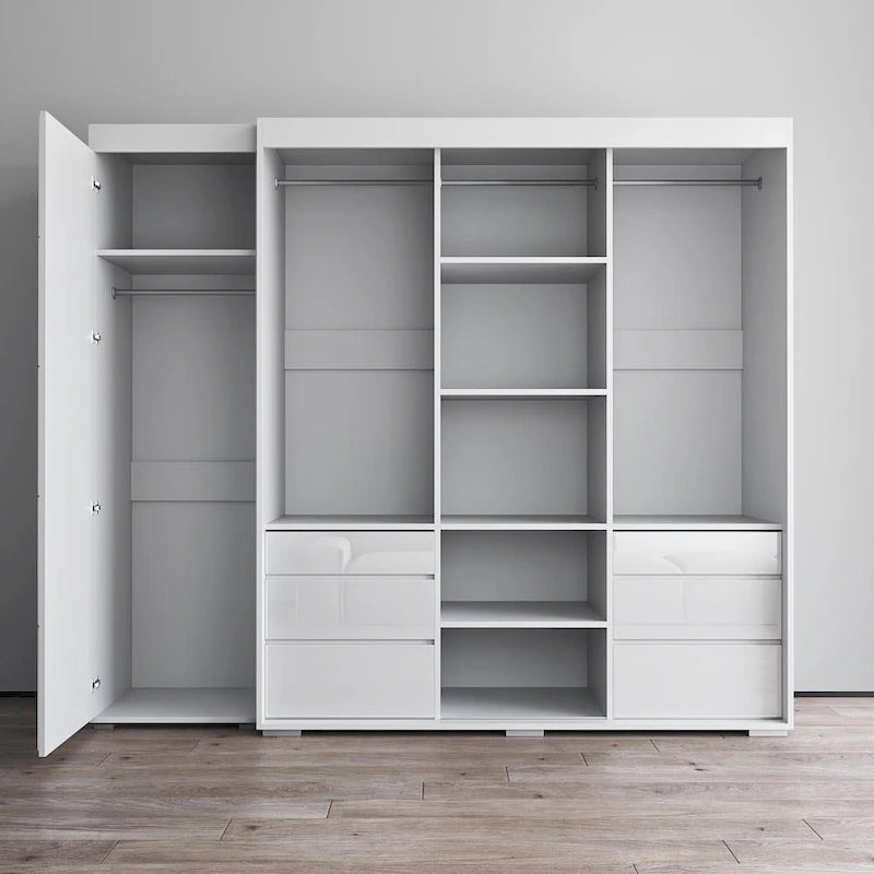 Armadio contemporaneo nero/grigio/bianco con specchio e ante in vetro