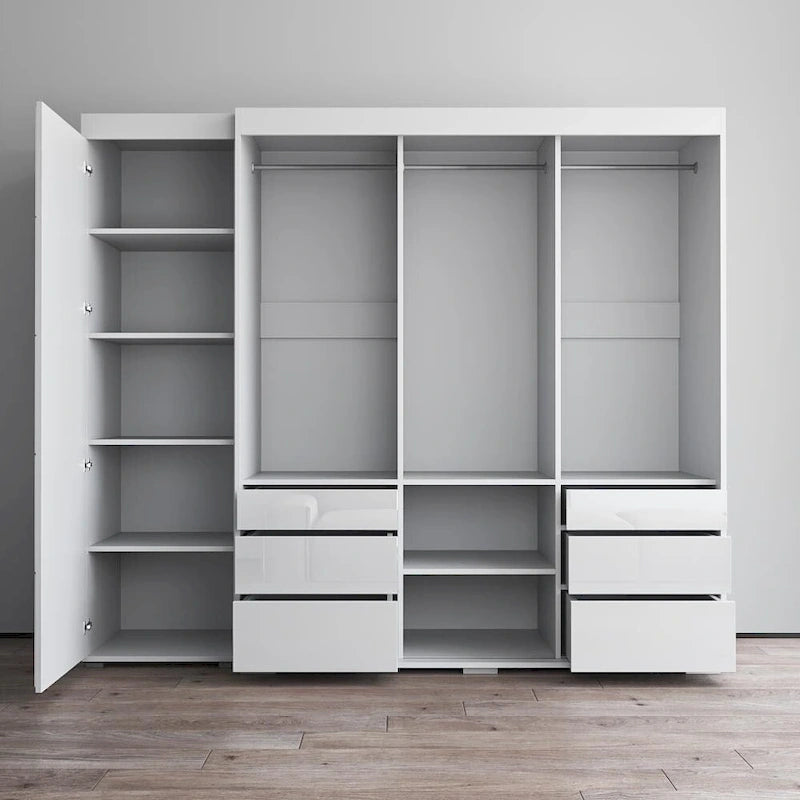 Armadio contemporaneo nero/grigio/bianco con specchio e ante in vetro
