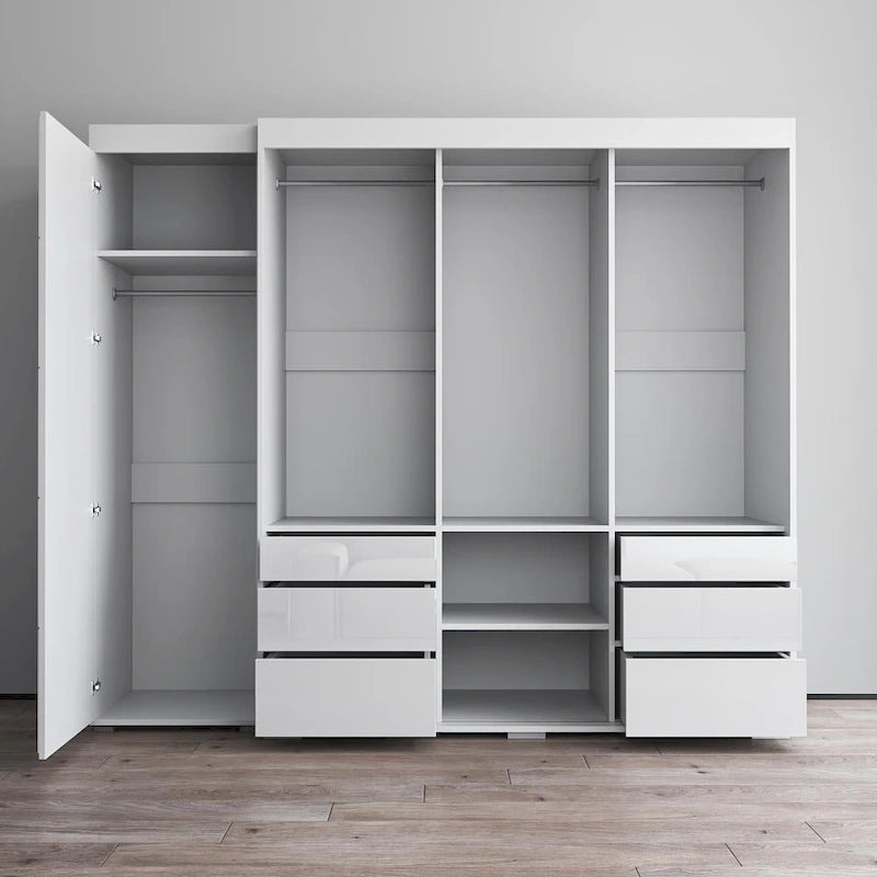 Armadio contemporaneo nero/grigio/bianco con specchio e ante in vetro