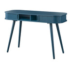 Scrivania Mid-Century Modern Blu Notte – Piano Arrotondato e Gambe Affusolate, Uso Singolo