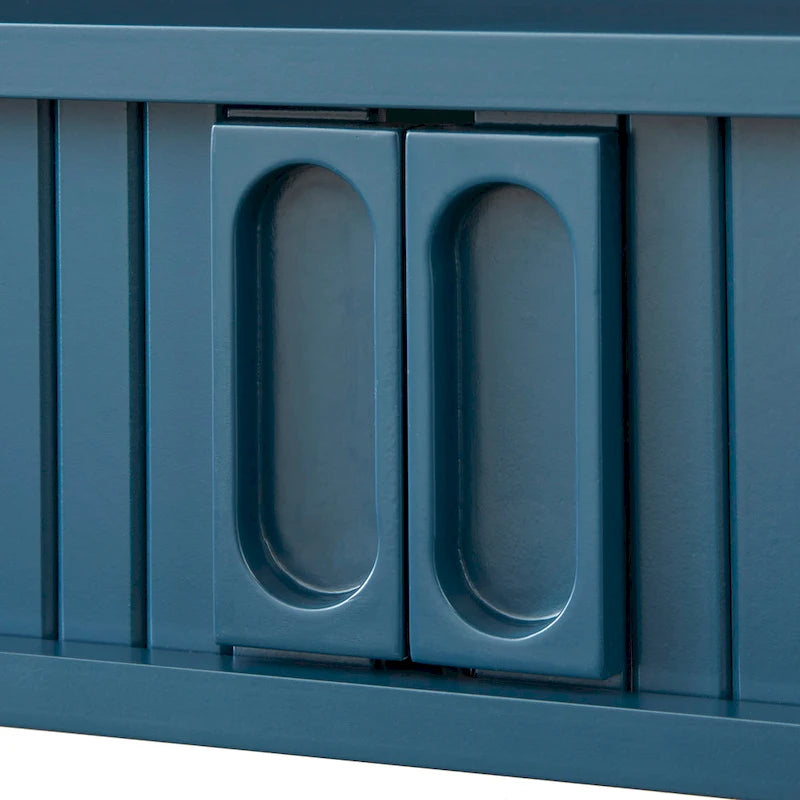 Scrivania Mid-Century Modern Blu Notte – Piano Arrotondato e Gambe Affusolate, Uso Singolo