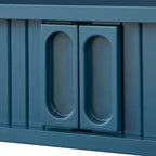 Scrivania Mid-Century Modern Blu Notte – Piano Arrotondato e Gambe Affusolate, Uso Singolo