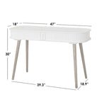 Scrivania Mid-Century Modern Blu Notte – Piano Arrotondato e Gambe Affusolate, Uso Singolo