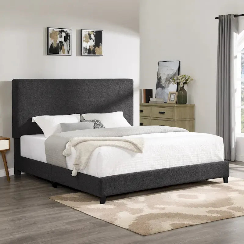 Letto a piattaforma Bridgevine Home con pannello imbottito alto grigio scuro
