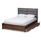 Letto contenitore Mori contemporaneo in tessuto grigio e legno di noce Strick & Bolton