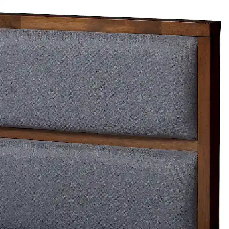 Letto contenitore Mori contemporaneo in tessuto grigio e legno di noce Strick & Bolton