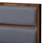 Letto contenitore Mori contemporaneo in tessuto grigio e legno di noce Strick & Bolton