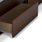 Letto contenitore Mori contemporaneo in tessuto grigio e legno di noce Strick & Bolton
