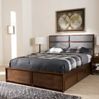 Letto contenitore Mori contemporaneo in tessuto grigio e legno di noce Strick & Bolton