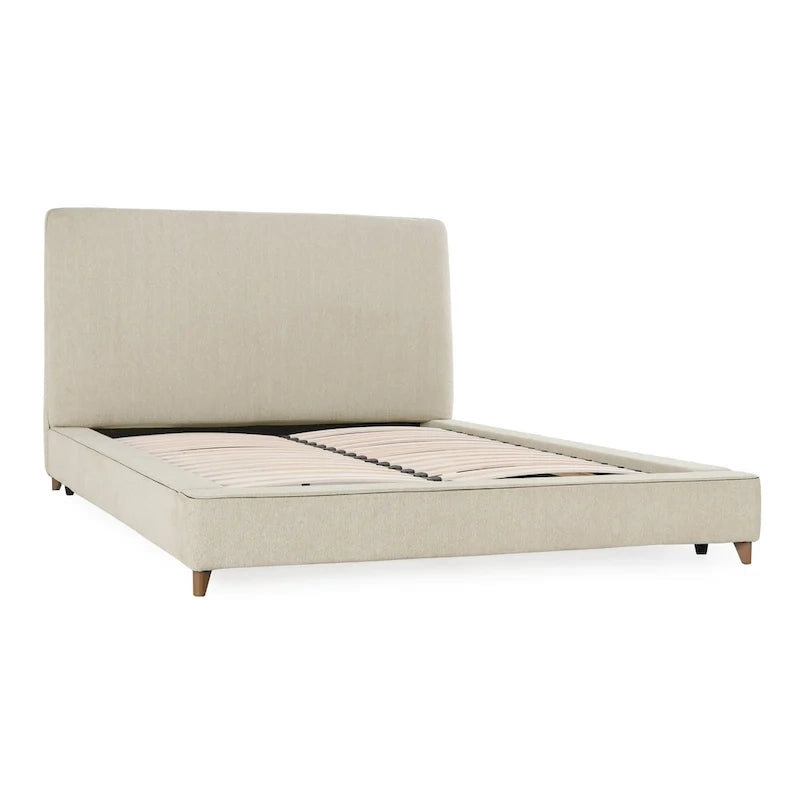 Letto a piattaforma imbottito in misto poliestere color crema con gambe affusolate (Queen / King / Cal King)