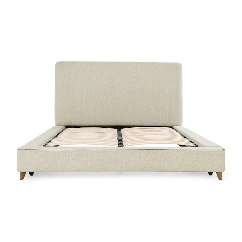 Letto a piattaforma imbottito in misto poliestere color crema con gambe affusolate (Queen / King / Cal King)