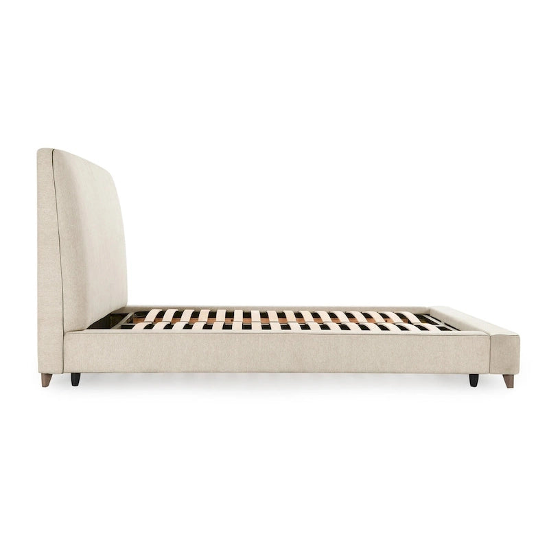 Letto a piattaforma imbottito in misto poliestere color crema con gambe affusolate (Queen / King / Cal King)
