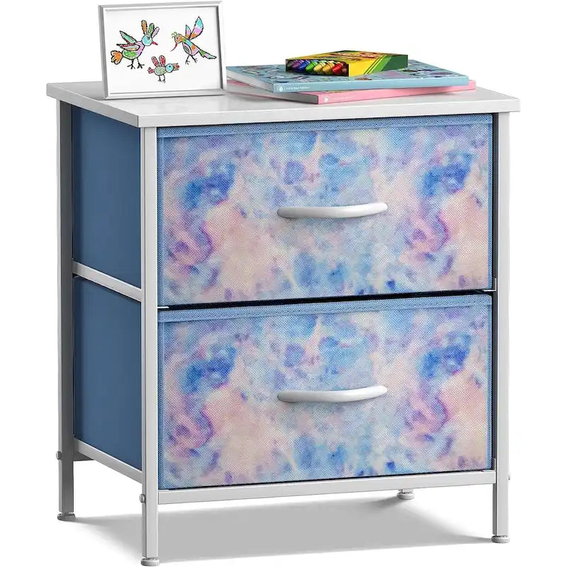 Comodino per bambini multi-colore a 2 cassetti con piano del tavolo (singolo)