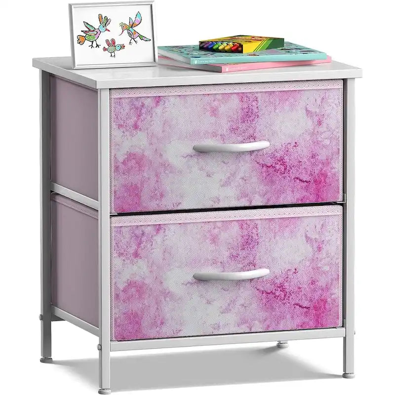 Comodino per bambini multi-colore a 2 cassetti con piano del tavolo (singolo)