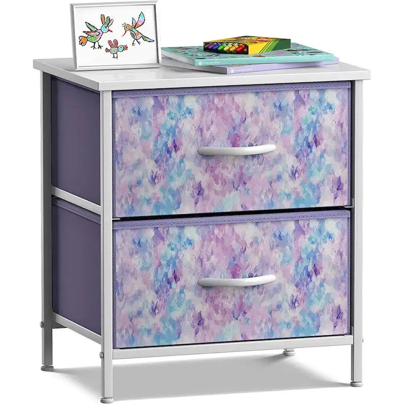 Comodino per bambini multi-colore a 2 cassetti con piano del tavolo (singolo)