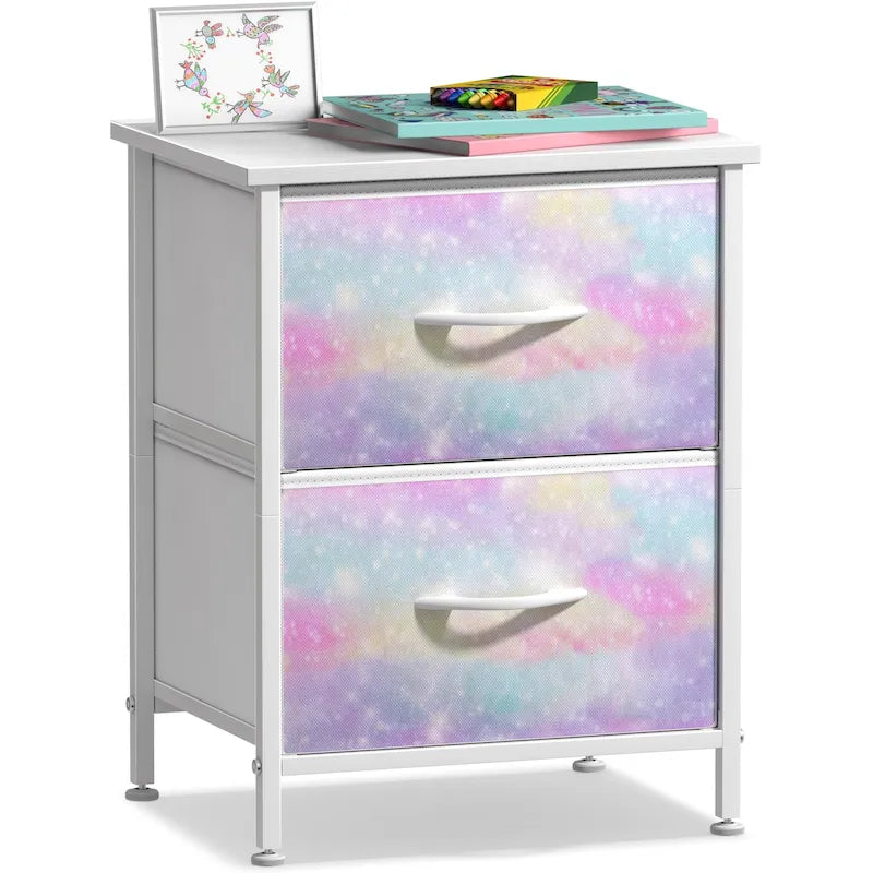 Comodino per bambini multi-colore a 2 cassetti con piano del tavolo (singolo)