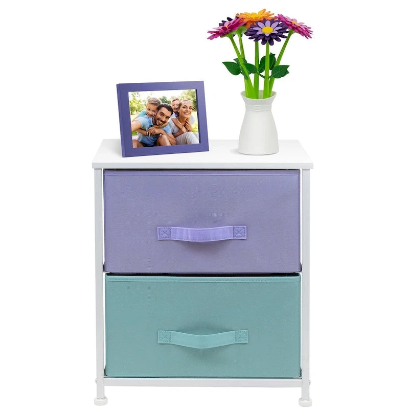 Comodino per bambini multi-colore a 2 cassetti con piano del tavolo (singolo)