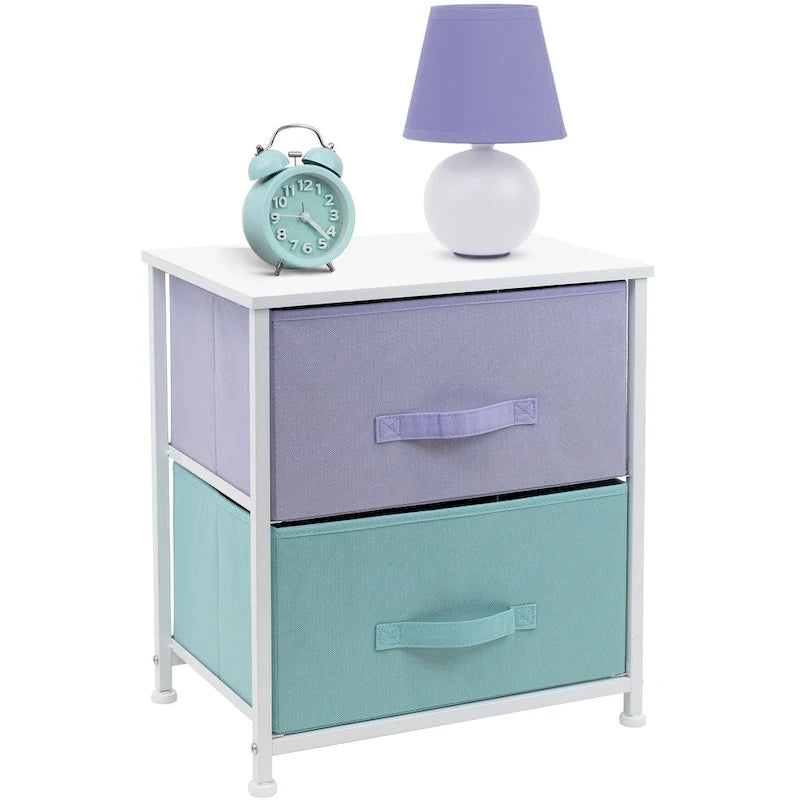 Comodino per bambini multi-colore a 2 cassetti con piano del tavolo (singolo)