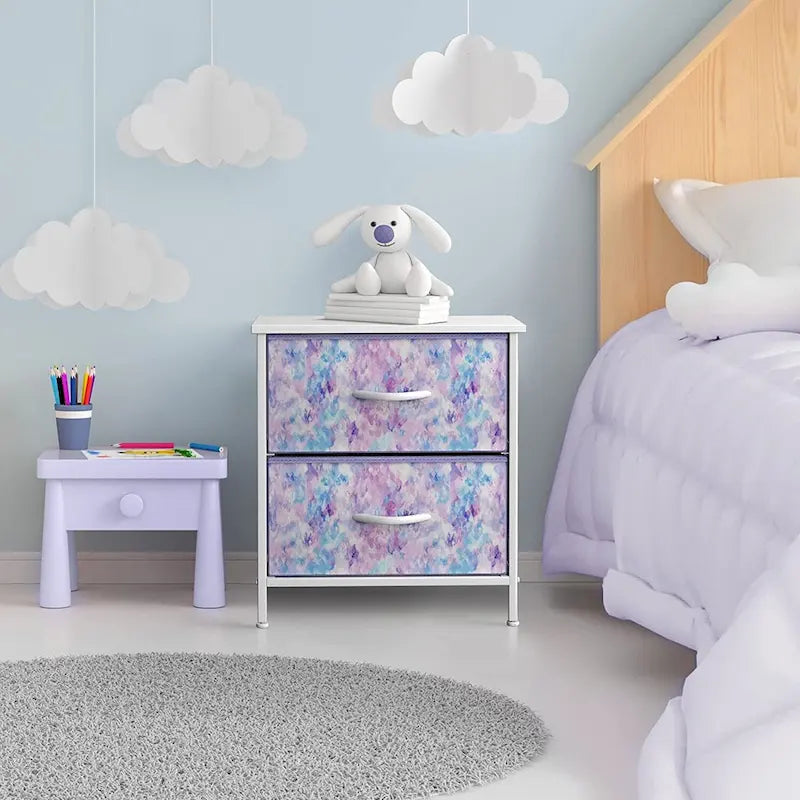 Comodino per bambini multi-colore a 2 cassetti con piano del tavolo (singolo)