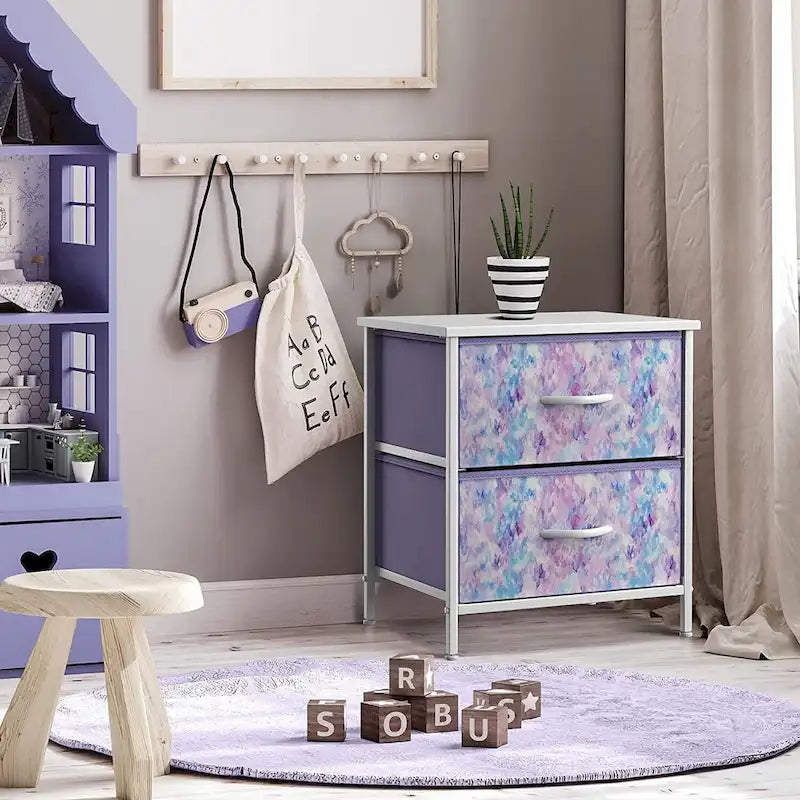 Comodino per bambini multi-colore a 2 cassetti con piano del tavolo (singolo)
