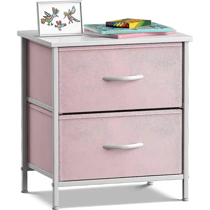 Comodino per bambini multi-colore a 2 cassetti con piano del tavolo (singolo)