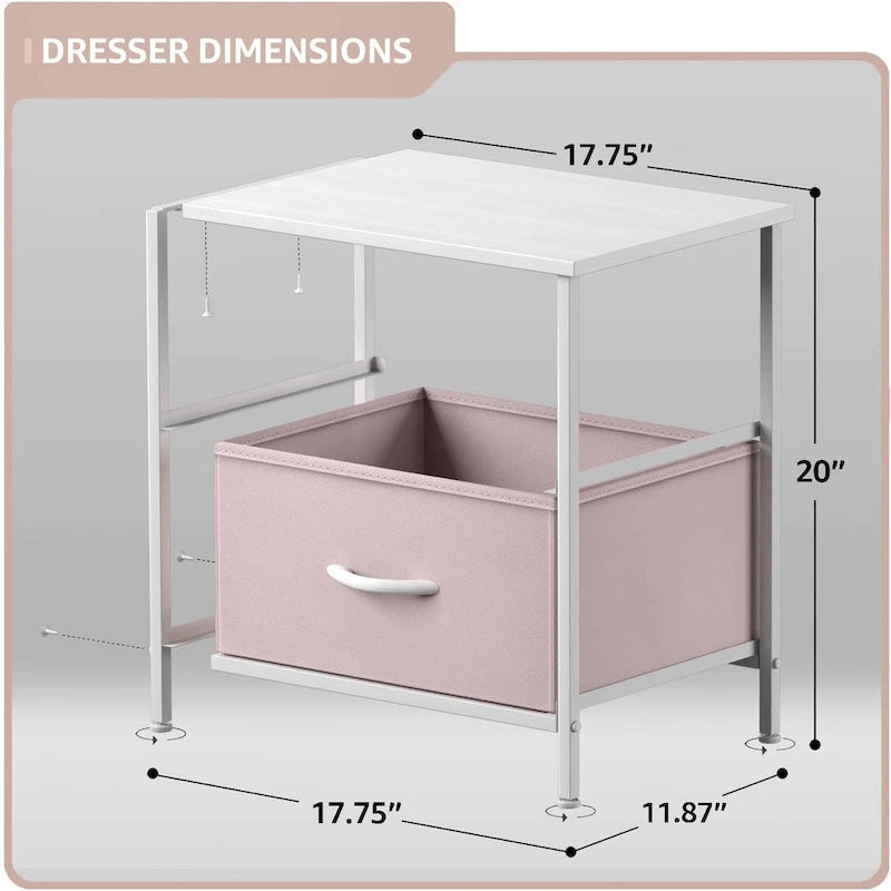 Comodino per bambini multi-colore a 2 cassetti con piano del tavolo (singolo)