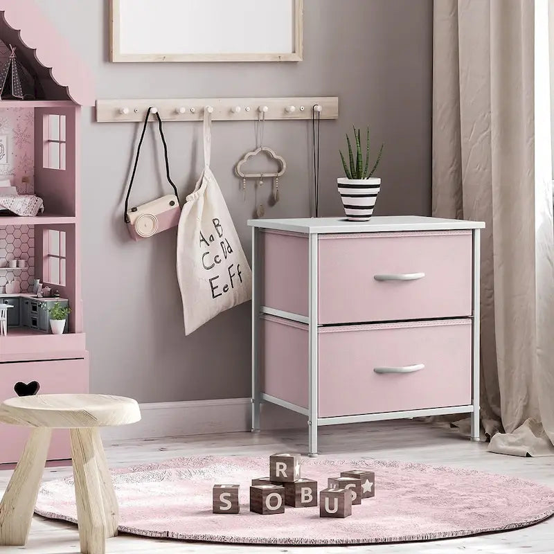 Comodino per bambini multi-colore a 2 cassetti con piano del tavolo (singolo)