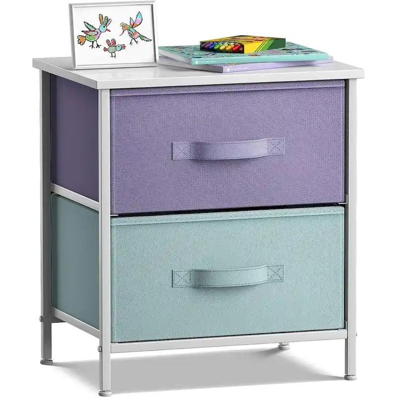 Comodino per bambini multi-colore a 2 cassetti con piano del tavolo (singolo)