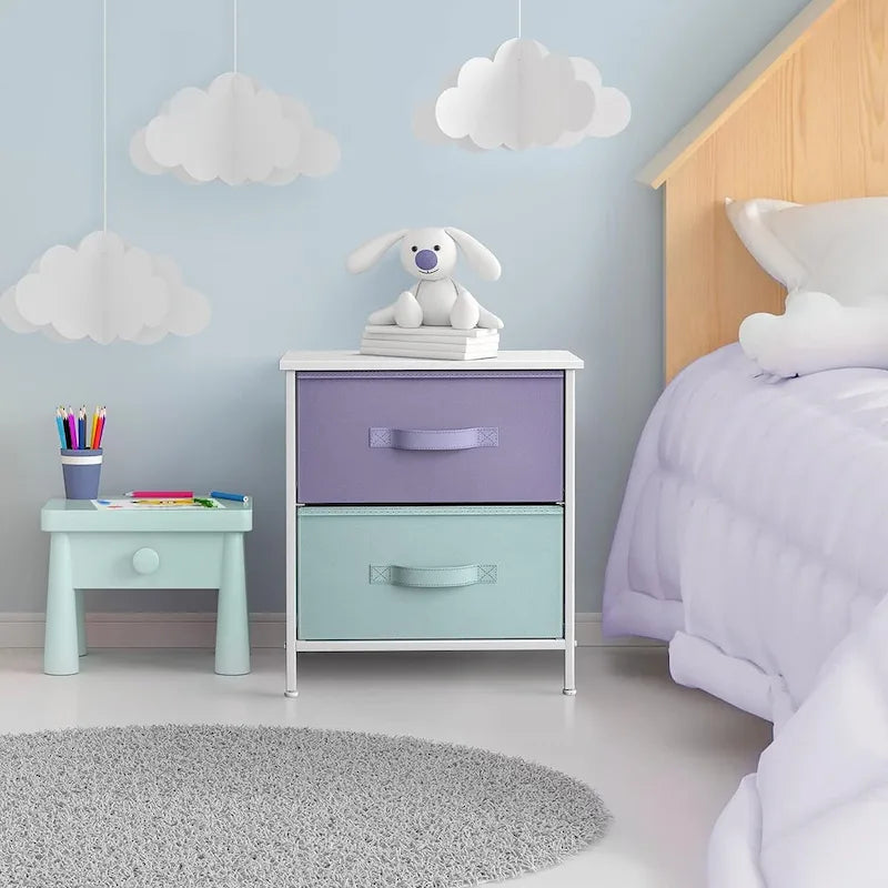 Comodino per bambini multi-colore a 2 cassetti con piano del tavolo (singolo)