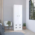 Armadio in legno multistrato bianco/nero con ante a battente, asta appendiabiti e 2 cassetti