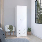 Armadio in legno multistrato bianco/nero con ante a battente, asta appendiabiti e 2 cassetti