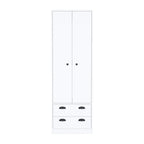 Armadio in legno multistrato bianco/nero con ante a battente, asta appendiabiti e 2 cassetti