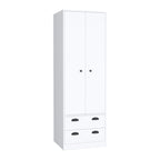 Armadio in legno multistrato bianco/nero con ante a battente, asta appendiabiti e 2 cassetti