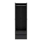 Armadio in legno multistrato bianco/nero con ante a battente, asta appendiabiti e 2 cassetti