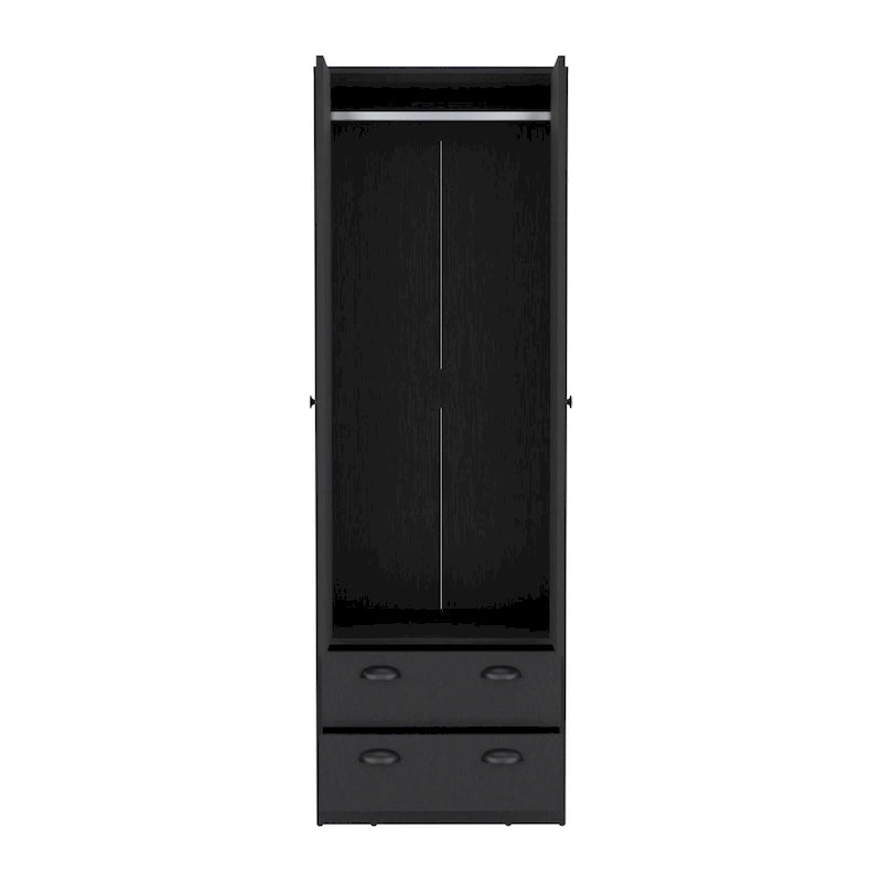 Armadio in legno multistrato bianco/nero con ante a battente, asta appendiabiti e 2 cassetti