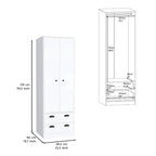 Armadio in legno multistrato bianco/nero con ante a battente, asta appendiabiti e 2 cassetti