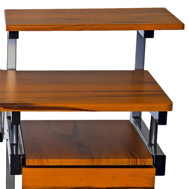 Scrivania per computer in venatura di legno marrone – Ripiano per tastiera, cassetto e ripiano per CPU, Uso singolo