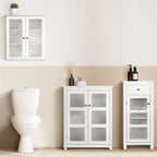 Mobiletto da terra accentato bianco lucido – anta in vetro testurizzato e cassetto, monouso