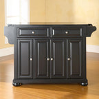 Isola cucina fissa nera con top in granito e finiture in legno