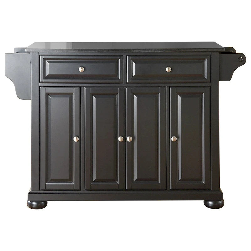Isola cucina fissa nera con top in granito e finiture in legno