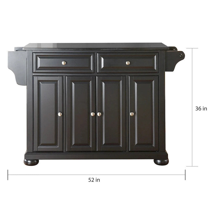 Isola cucina fissa nera con top in granito e finiture in legno
